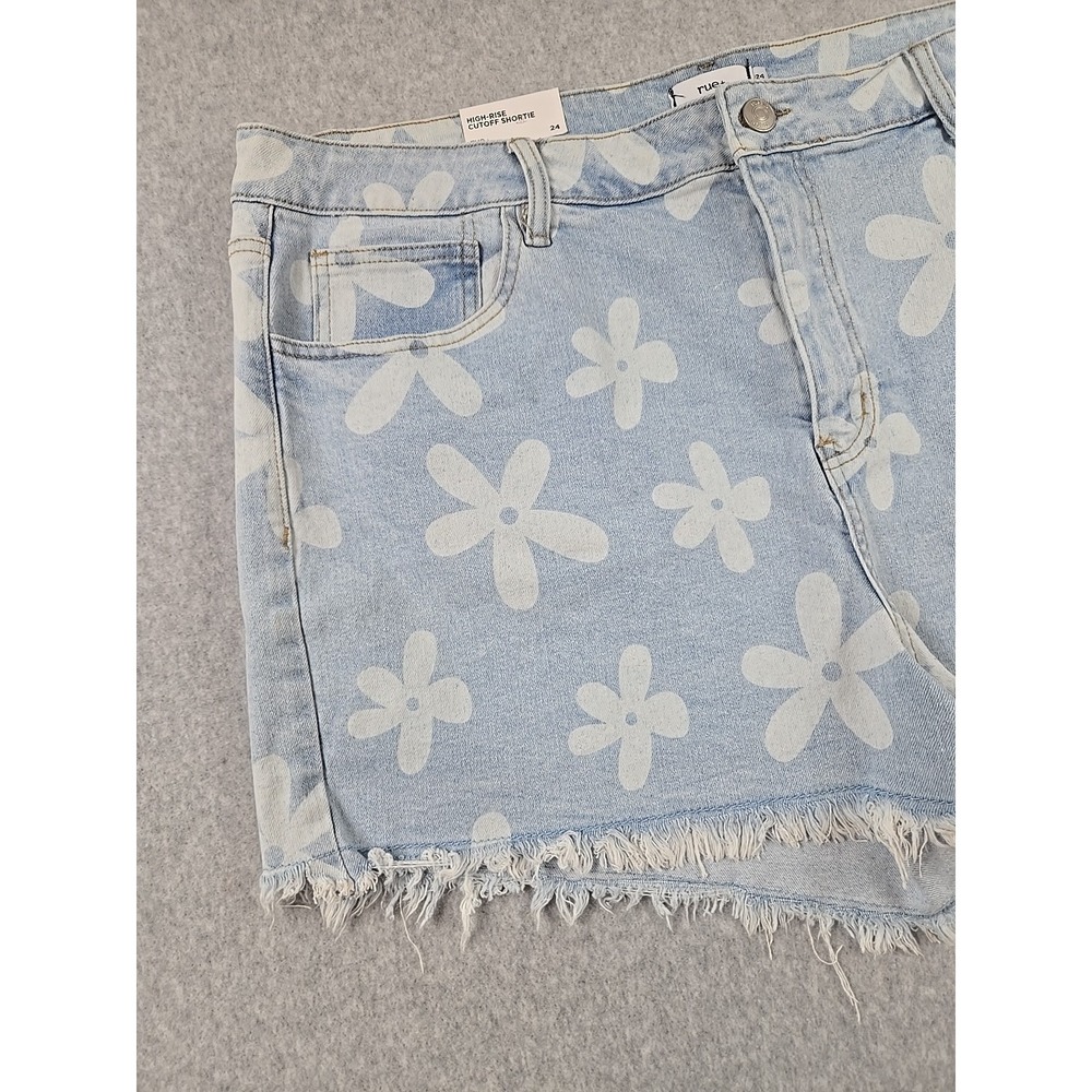 Rue 21 Womens Size 24 Denim High Rise Cut Off Jean Shorts Blue Flower Print NWT - Picture 2 of 6